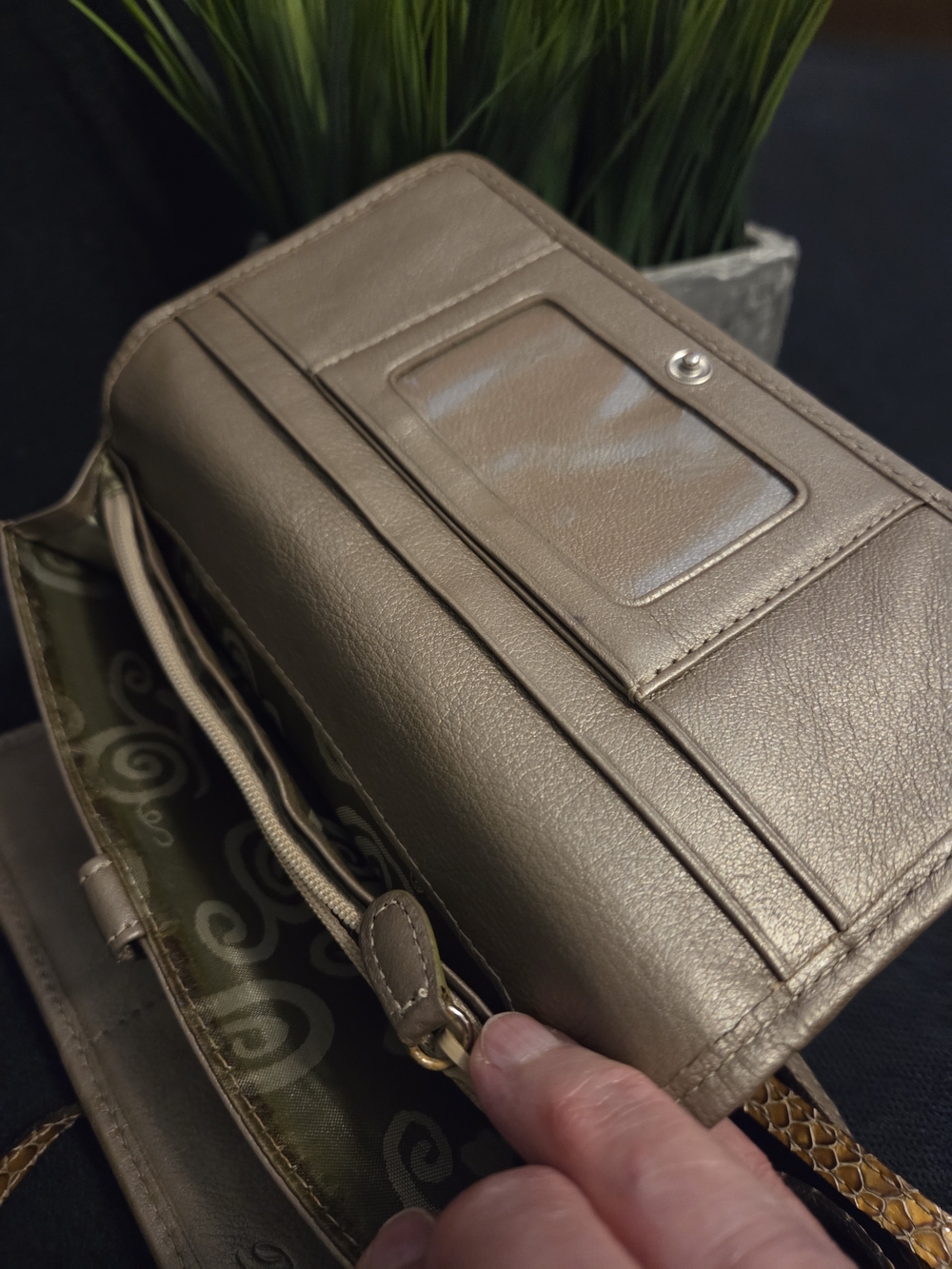 Brighton Gold Snake-Embossed Crossbody Wallet with Silver-Tone Accent - Picture 8 of 14